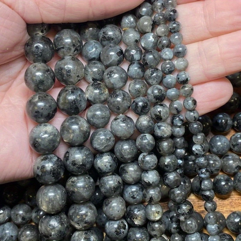 Natural Black Labradorite Larvikite Stone Beads Black Round Loose Beads For Jewelry DIY Making Bracelet Accessories 4/6/8/10mm