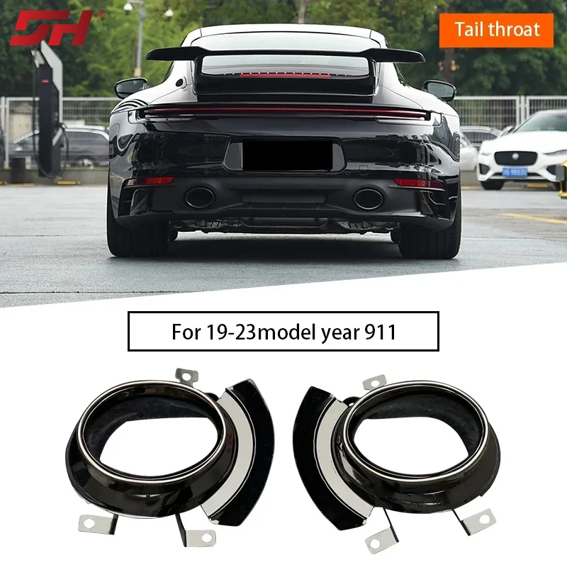 1 Pair Round Black Exhaust Tailpipe for Porsche 911 992 Exhaust Tailpipe Muffler Exhaust System 2019-2023