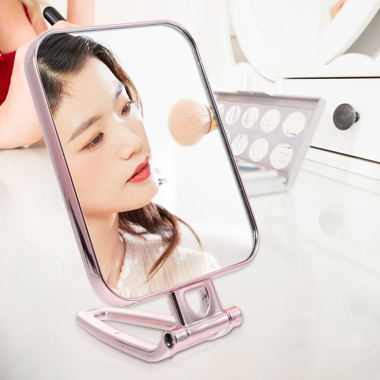 1 個ポータブル化粧鏡折りたたみ拡大鏡ハンドヘルドミラー旅行用ホームバスルーム化粧台女性レディース美容アクセサリー