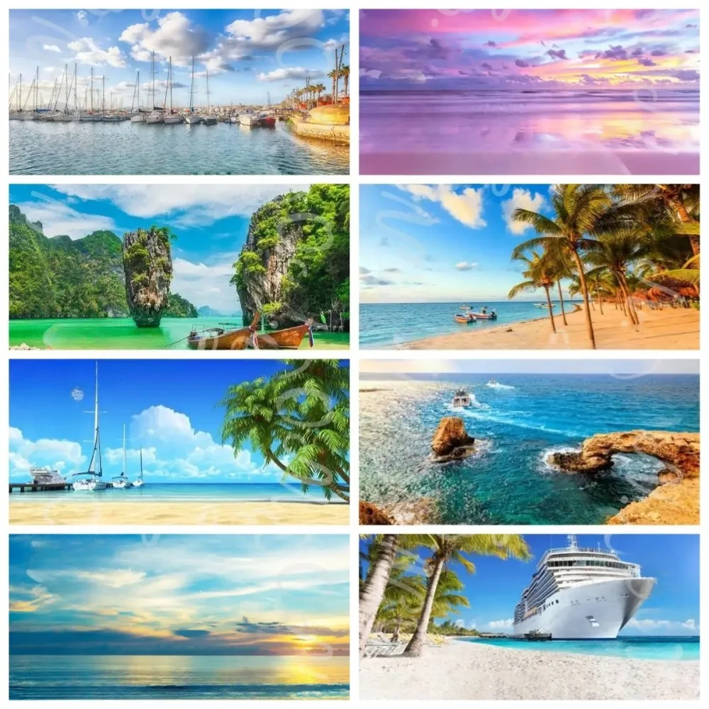 

Summer Tropical Blue Ocean Beach Theme Banner Background, Birthday Party, Home Decoration Photography Studio Background Cloth