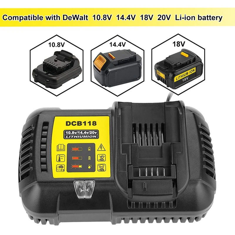 Cargador rápido DCB118 para Batería Dewalt, 10,8 V, 14,4 V, 18V, 20V, DCB200, DCB101, DCB115, DCB107, DCB105, DCB140 y DCB112, enchufe estadounidense