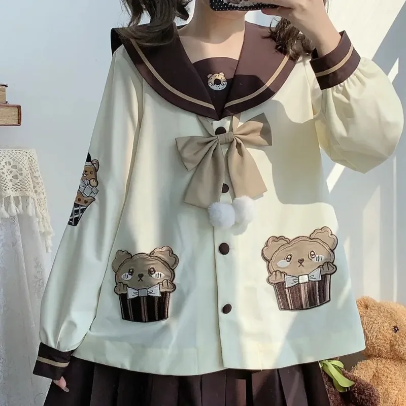 Japanese and Korean style cute new kindergarten JK uniform cute long and short sleeve sailor suit bear style cosplay anime