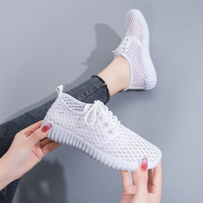 Summer Shoes for women Mesh Hollow No-slip Comfort Breathable Ladies Sports Shoes Casual Soft Portable Wedge Flat Sneakers Women