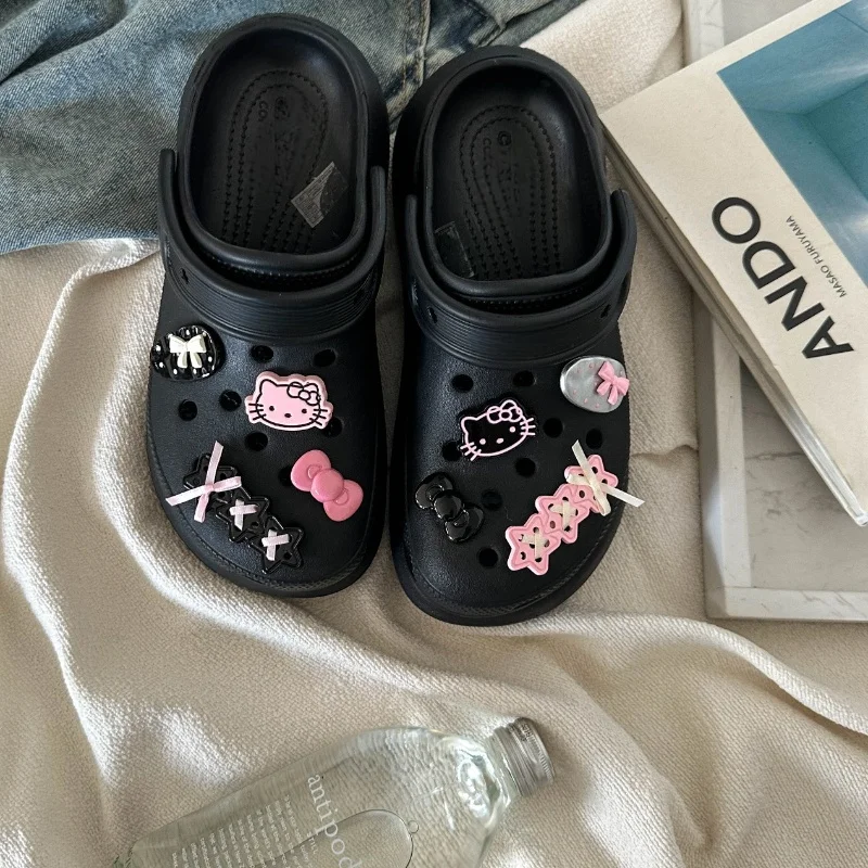 

MINISO Black and Pink Serie Hello Kitty Shoe Charms Accessories Bow Decoration Shoe Charms Buckles Holiday Xmas Gift Idea