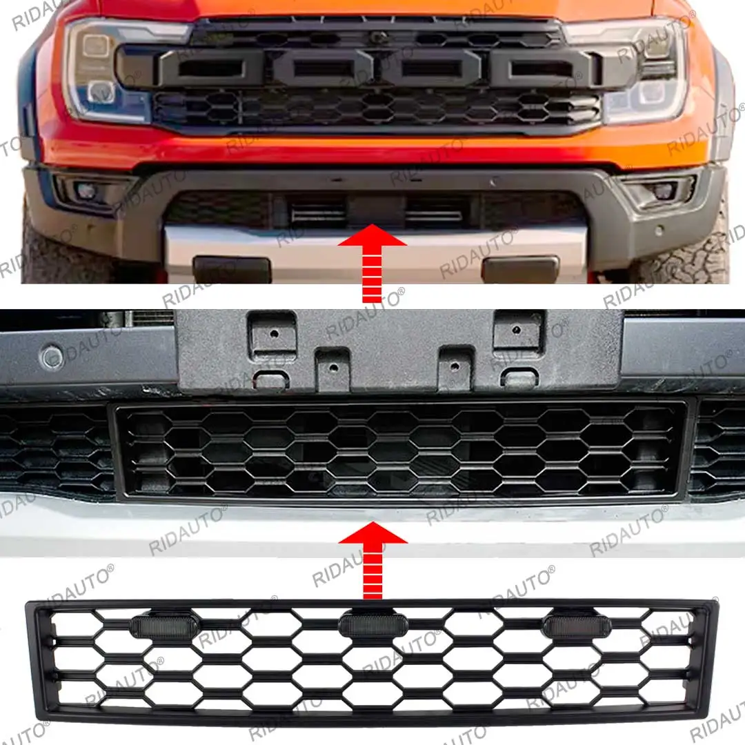 Grade de plástico abs para para-choque dianteiro, grelha inferior de malha para ford ranger raptor 2023-2025 + captador de caminhão, grelhas pequenas
