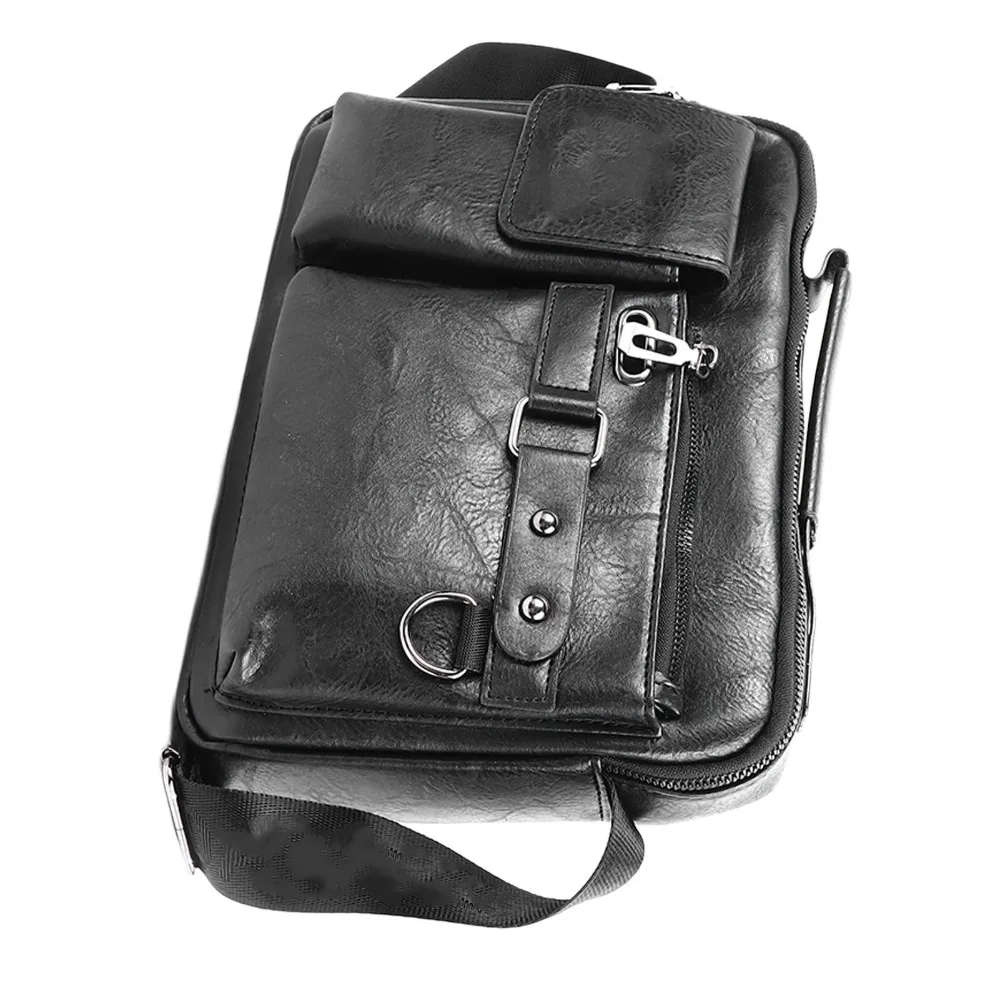 Durable PU Work Bag Adjustable Shoulder Strap Tablet Compatible Tablet Shoulder Bag Black Men Handbag Office Work