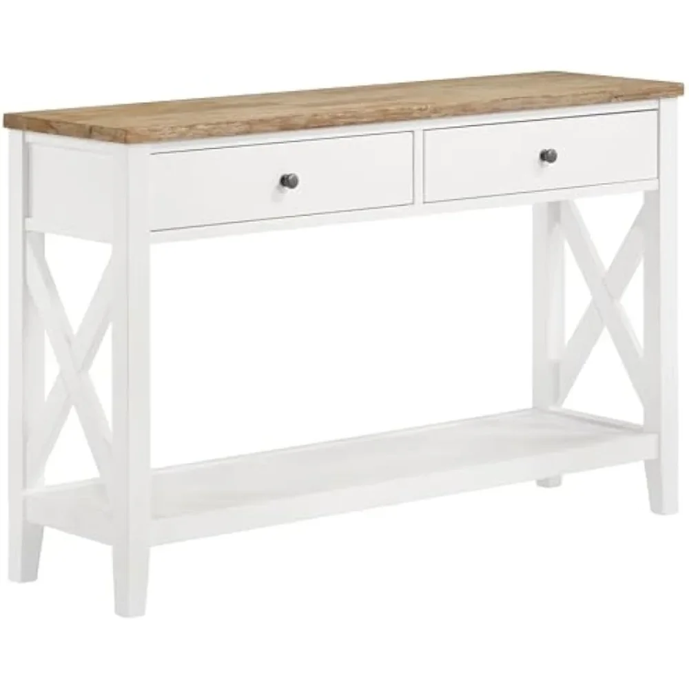 

Maisy Rectangular Wooden Sofa Table with Shelf Brown and White