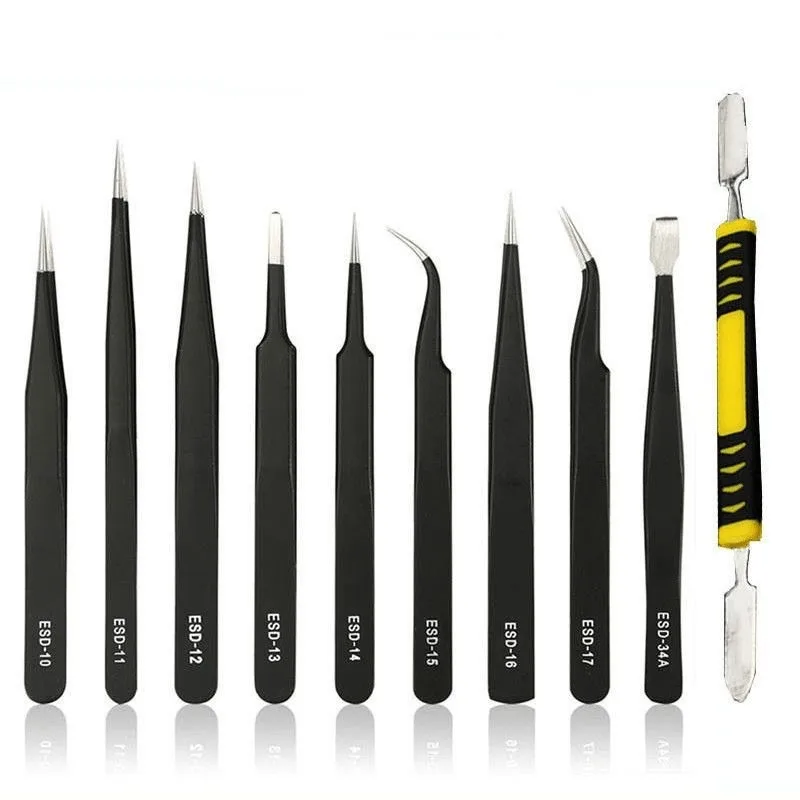 Industrial Tweezers Anti-static ESD Stainless Steel Precision Tweezers Curved Straight Repair Maintenance Soldering Craft Tools