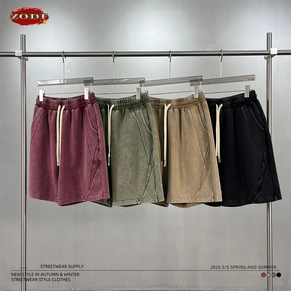 

Мужские летние шорты ZODF в стиле ретро, 305 г/м², с эффектом потертости, удобные, унисекс, в стиле High Street, с пэчворком, однотонные, брендовые, HY1229