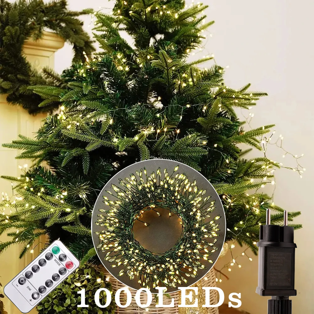Luci natalizie a grappolo da 1000 LED 36M con cavo verde remoto per la decorazione di nozze all'aperto del giardino delle feste
