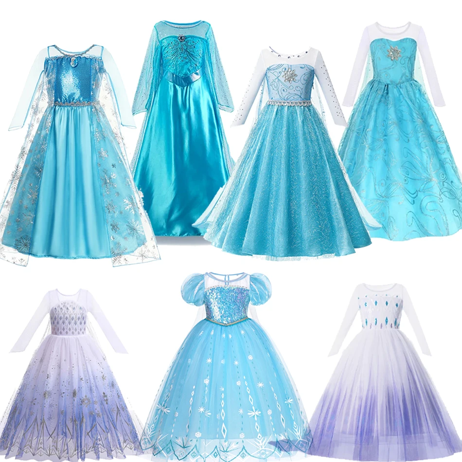 Snow Queen Elsa Princess Disney Girl Frozen Costume per bambini Girl Fancy Birthday Party Ball Gowns Dress Halloween Dress Up Party