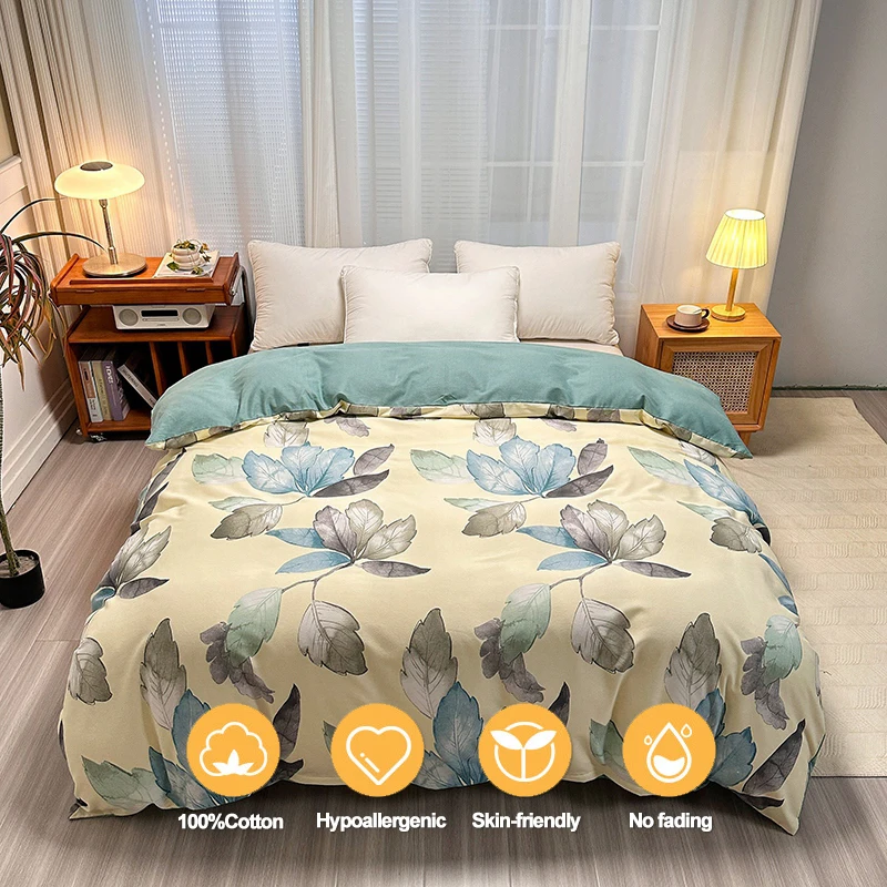 100% Cotton Duvet Cover 1Piece No Pillowcase, Brushed Sanded Surface, Ultra Soft Quilt Cover for Cold Weather, Zipper Closure