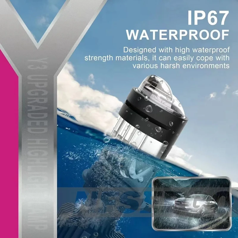 H4 LED Projector Headlight Bulb Dual LED Lens Mini Projector Laser Y3 Tri-Color High/Low  55W Turbo Fan