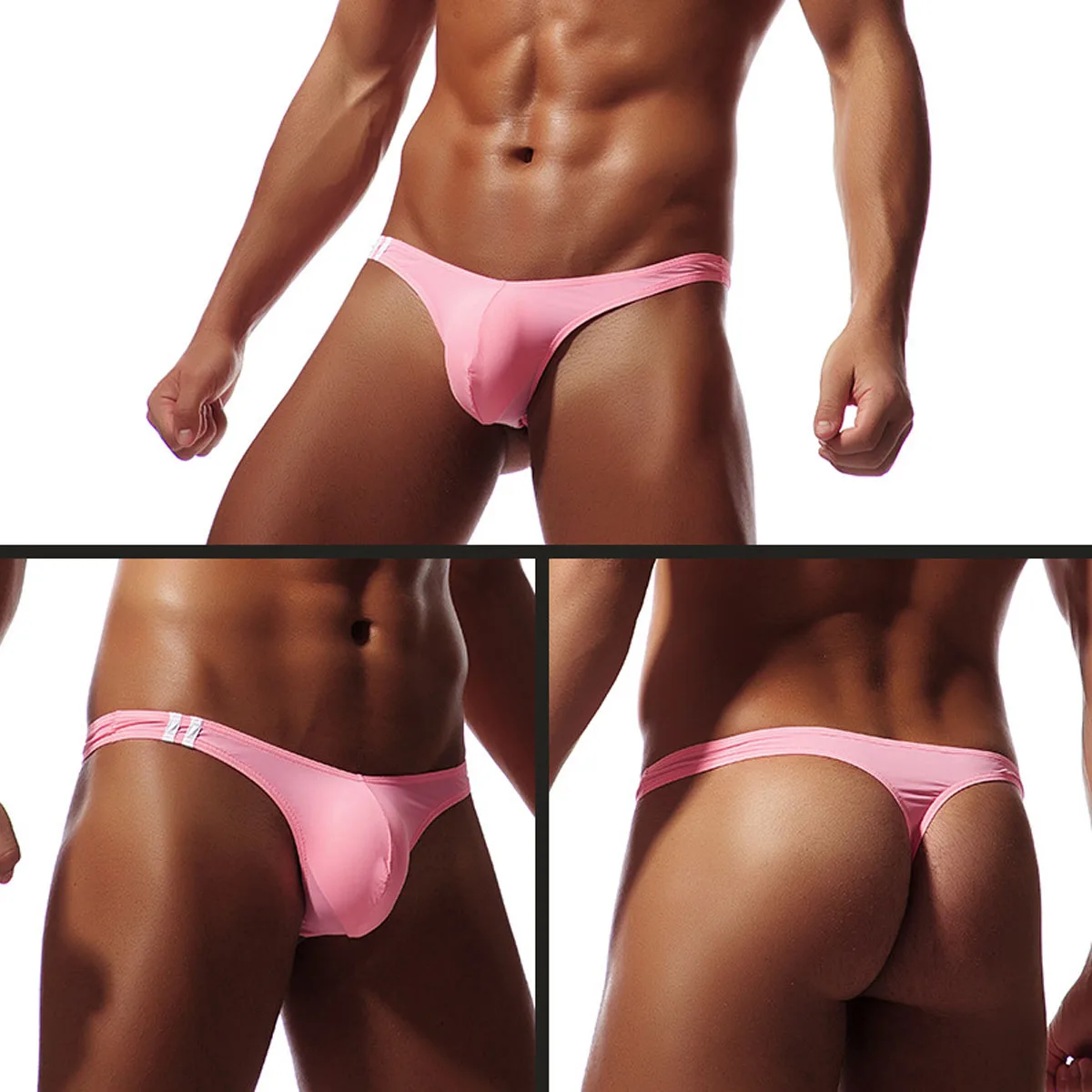 Men\'s Bikini G-strings Lingerie Underwear Smooth Ice Silk Mini Briefs Tangas Thongs Underpants Men Low Waist Panties