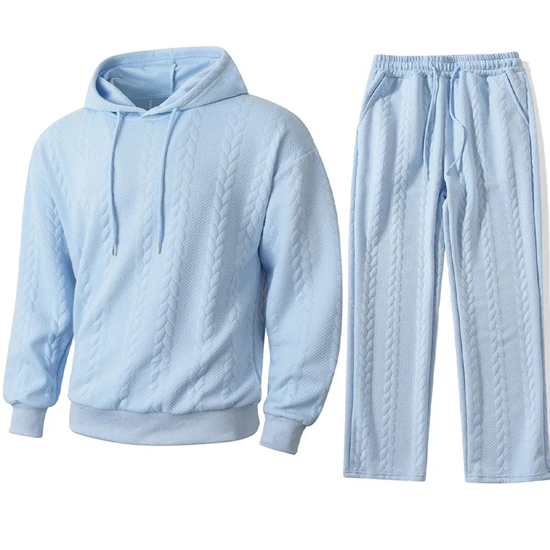 Herren Zweiteiliges Set aus Jacquard-Stoff: Kapuzenpullover mit Kordelzug und Weite Hose, Weiche Freizeitkleidung für Zuhause, Vielseitige Alltagskleidung für Männer – Detail 13