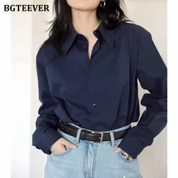 BGTEEVER Vintage Long Sleeve Lapel Women Basic Shirts Tops Fashion Loose Single-breasted Female Blouses