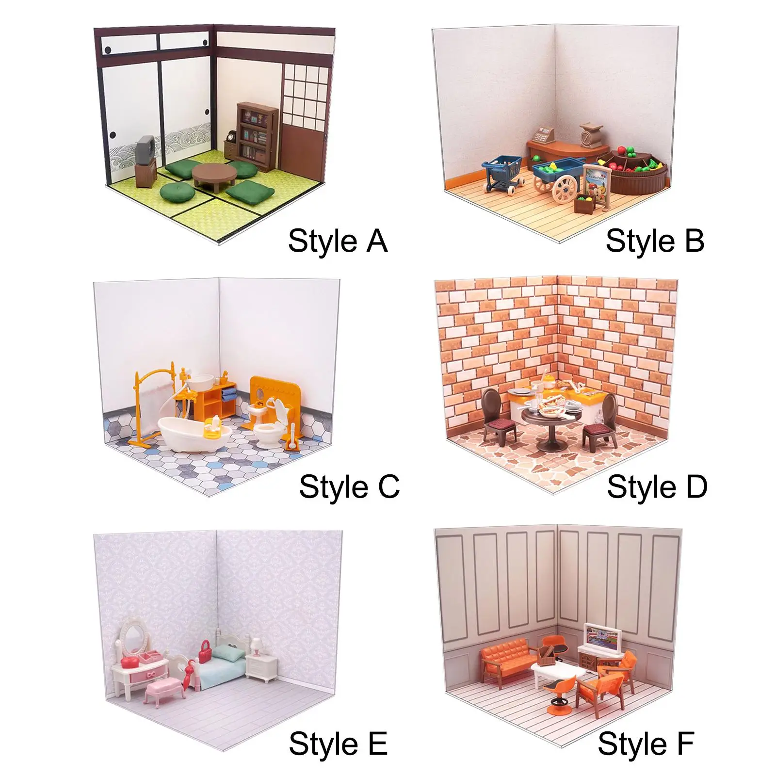 1:12 Backdrop Scene Model Background Board Scene with Furniture for Action Figures, Scene Toy, Dolls, Home Decoration