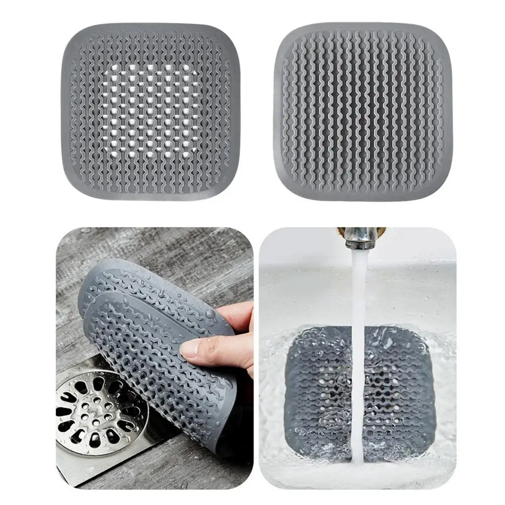 Silicone Floor Drain Cover Square Hair Catcher Odor Proof Insect Blocking Sink Strainer Mat For Bathroom Kitchen