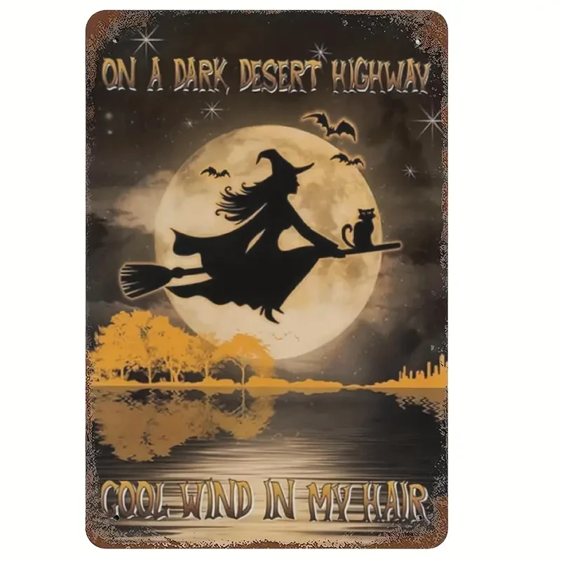 Vintage Witch Metal Tin Sign Wall Decor Retro Black Cat Witchy Art Signs for Home Decor Gifts view 3