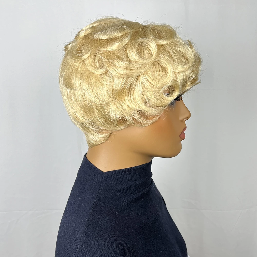 Афро-пушистый вьющийся парик 613 цветов в стиле пикси, вьющийся короткий вьющийся парик из человеческих волос, полный машинный парик, парики из человеческих волос для женщин