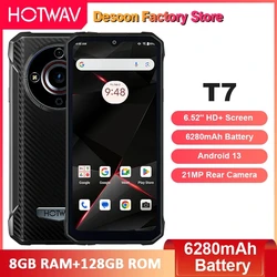 HOTWAV T7 Rugged Smartphone 6.52'' HD+ Screen Android 13 6280mAh Battery Mobile Phone 21MP Rear Camera Octa-Core Cellphone