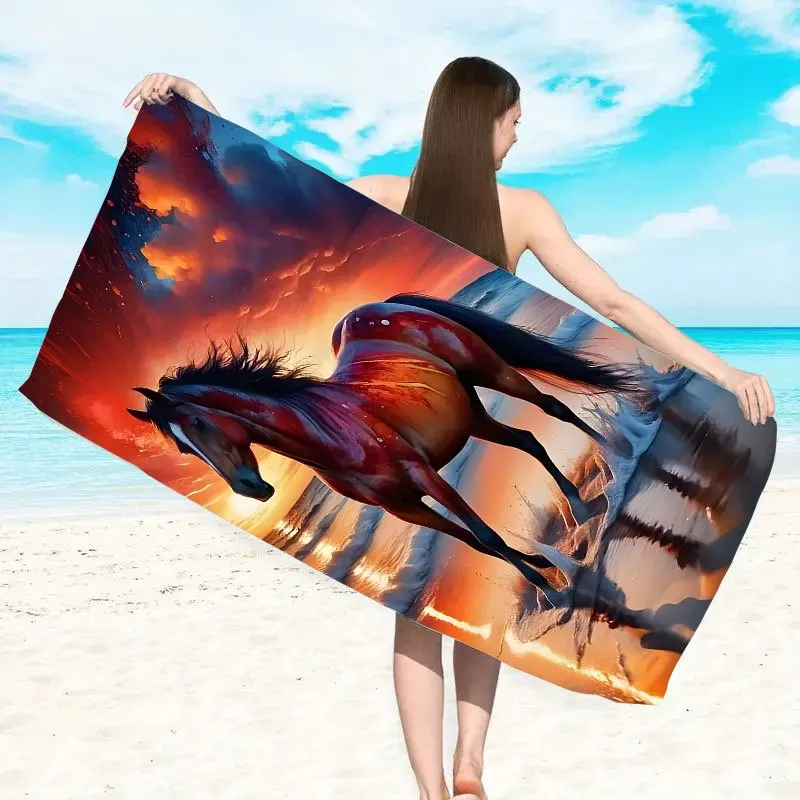 

Quick-Dry Horse Print Beach Towel - Sandproof, Absorbent Polyester for Swimming & Poolside,, Travel, Beach Accessories