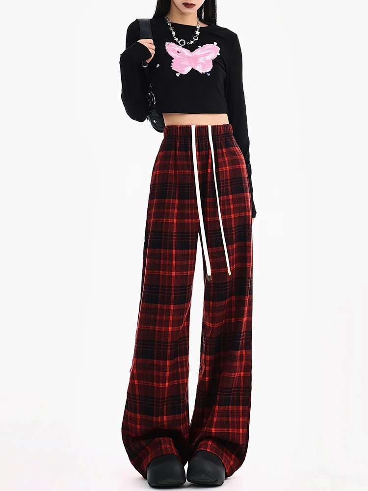 Women Plaid Pants Vintage Y2k 90s Aesthetic Harajuku Oversize Sweatpants Streetwear High Waist Baggy Trousers 2000s Clothes 2024