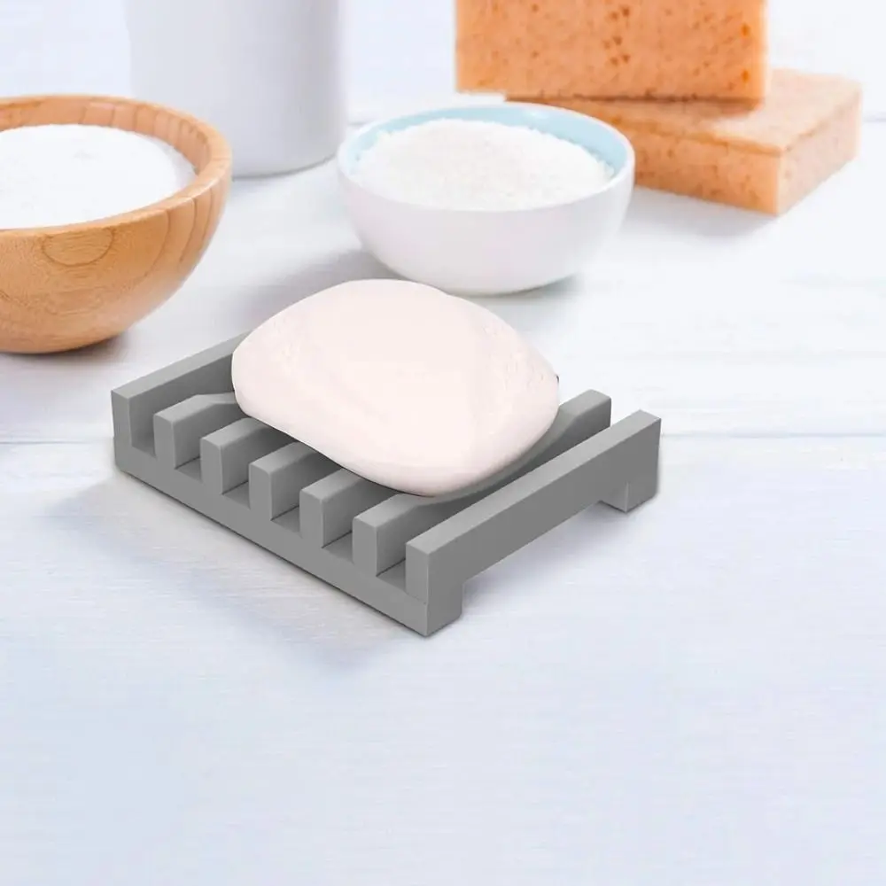 Hollow Design Flexible Silicone Soap Holder Non-slip Waterproof Bar Soap Dish Kitchen Soap Saver Sponges Scrubber Display