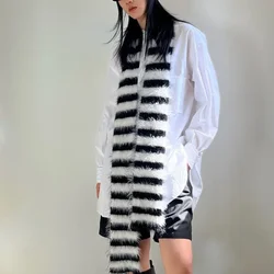 Plush Spinning Mink Black White Striped Knitted Long Scarf Women Winter Warmth Thin and Narrow Long Scarf Neck Protection Shawls