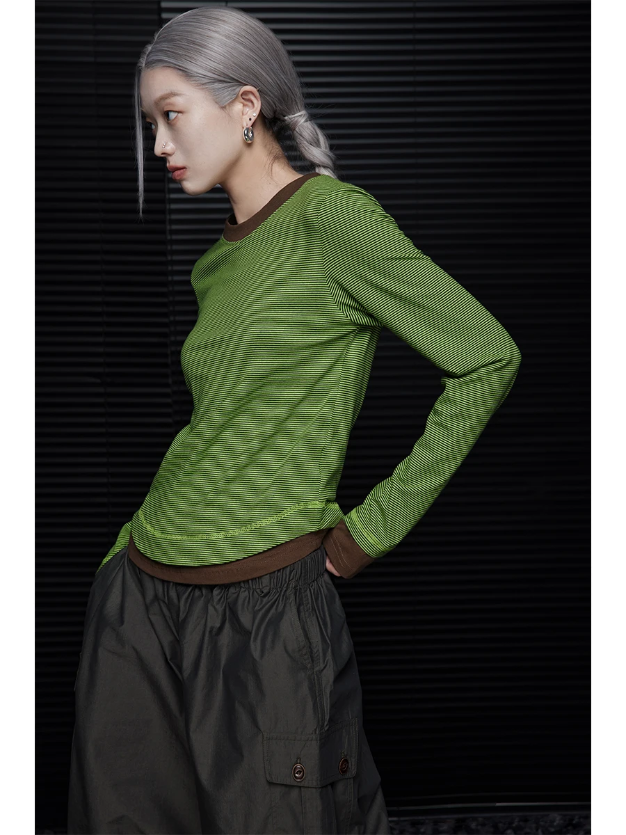 

Eeni Striped Long Sve Slim Fit round Ne футболка женская Base irt Street Sle из смеси хлопка и полиэстера осень-зима