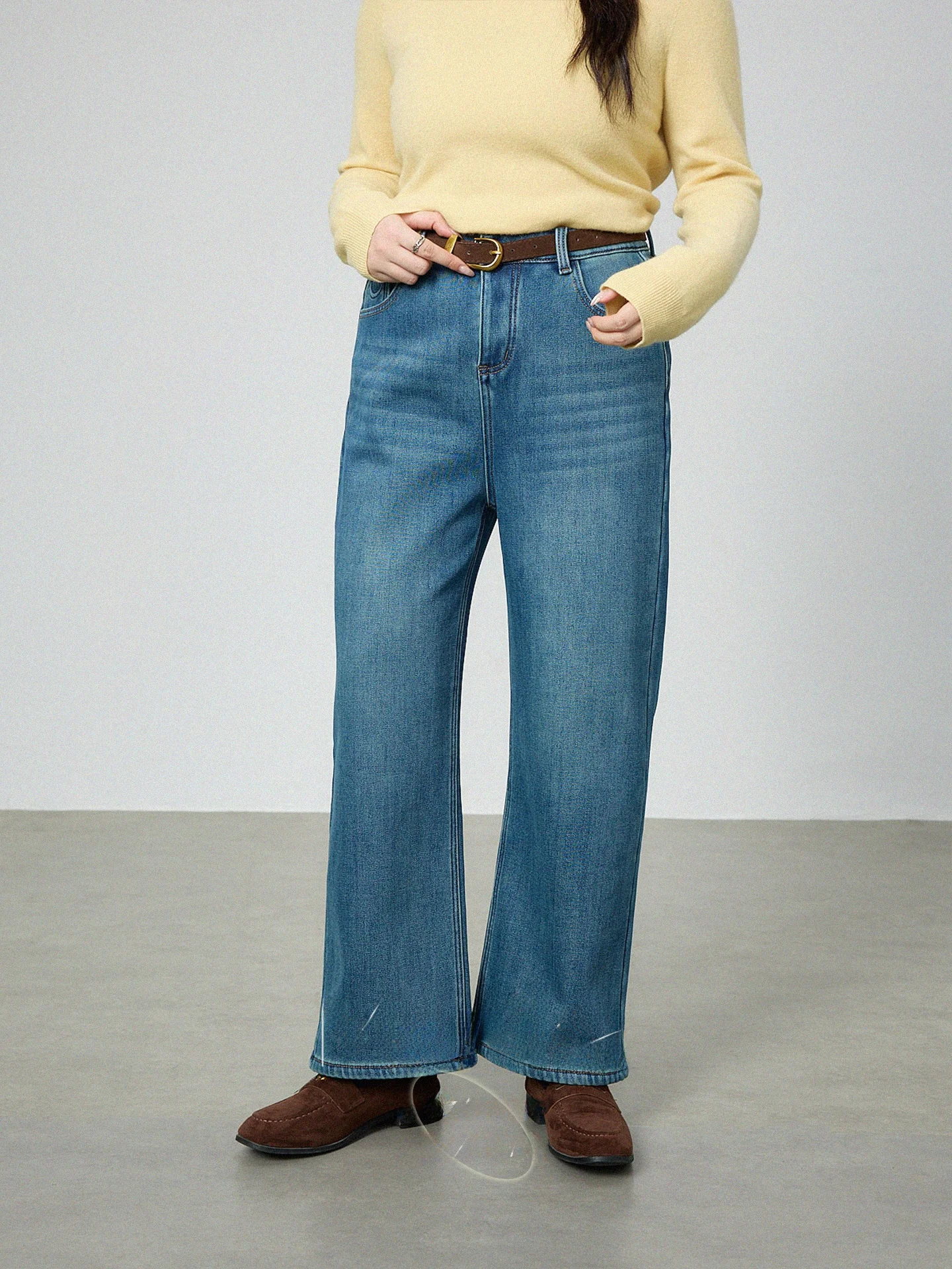 

Женские винтажные джинсы больших размеров с высокой талией, прямые, свободные, утепленные флисом, новые, широкие брюки