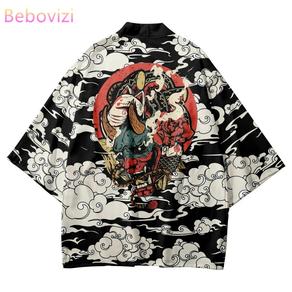 Mode Japanse Stijl Vrouwen Mannen Streetwear Strand Anime Cloud Demon Print Vest Traditionele Kimono Yukata Cosplay Haori Shirt