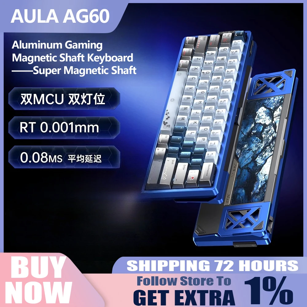 AULA AG60 لوحة مفاتيح ذات محور مغناطيسي لوحة مفاتيح سلكية مخصصة جميع الألومنيوم RGB للألعاب الرياضية الإلكترونية عقد مخصص لا يعرف الخوف FPS