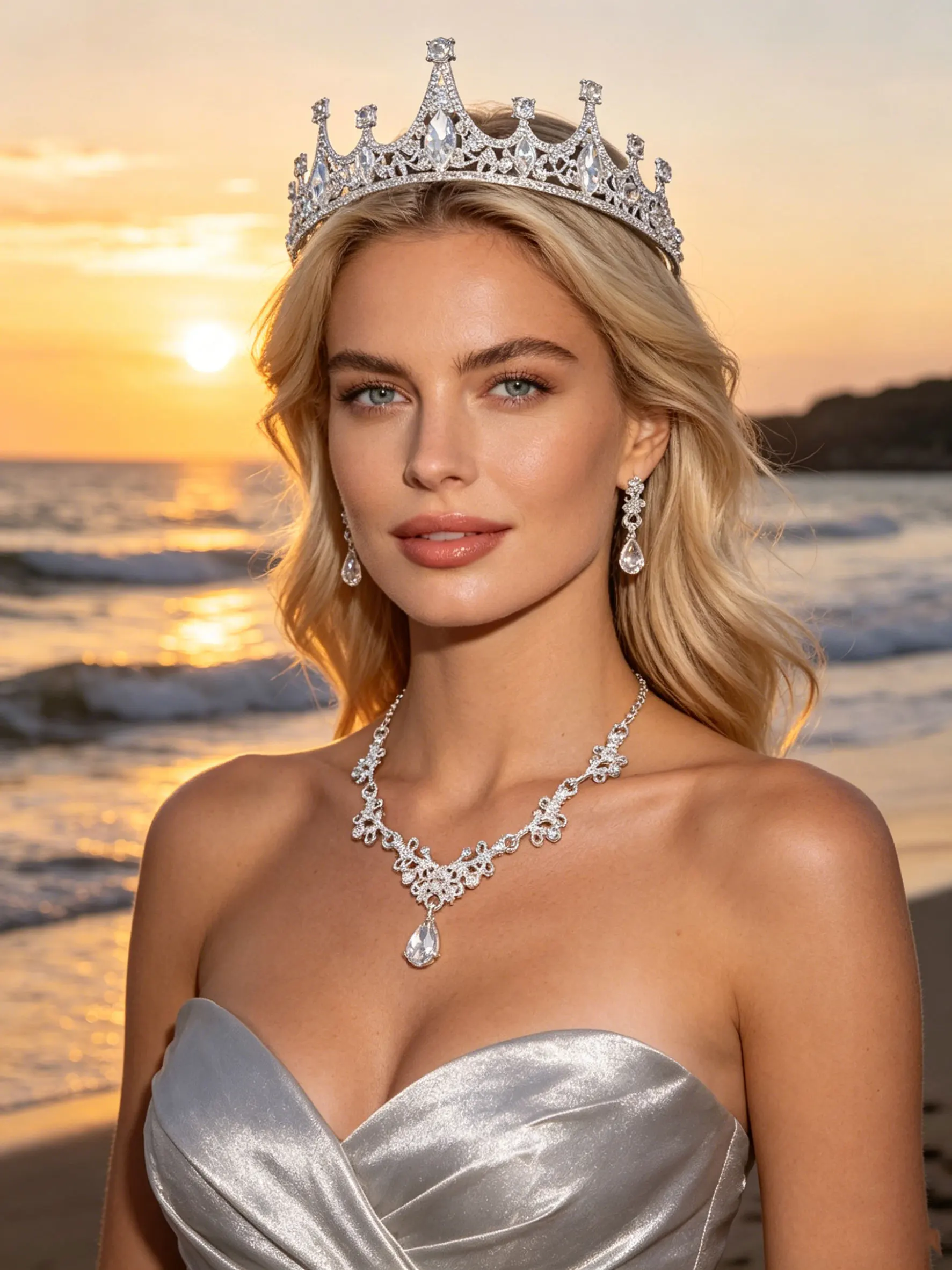 Vintage Hollow Zircon Crown Jewelry Set Bridal Tiara Earrings Necklace Set Wedding Prom Birthday Party Accessories