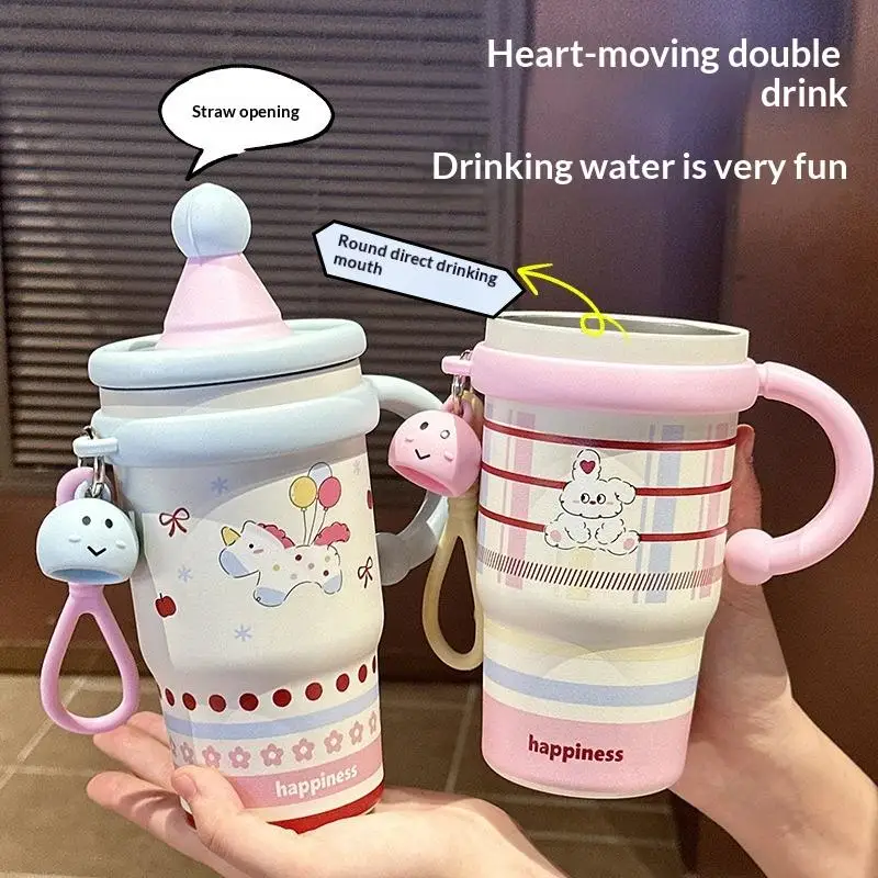 600ml Capacity Stainless Steel 316 Insulated Tumbler Cartoon Design Includes A Straw And Handle Suitable For Children Or As A Co