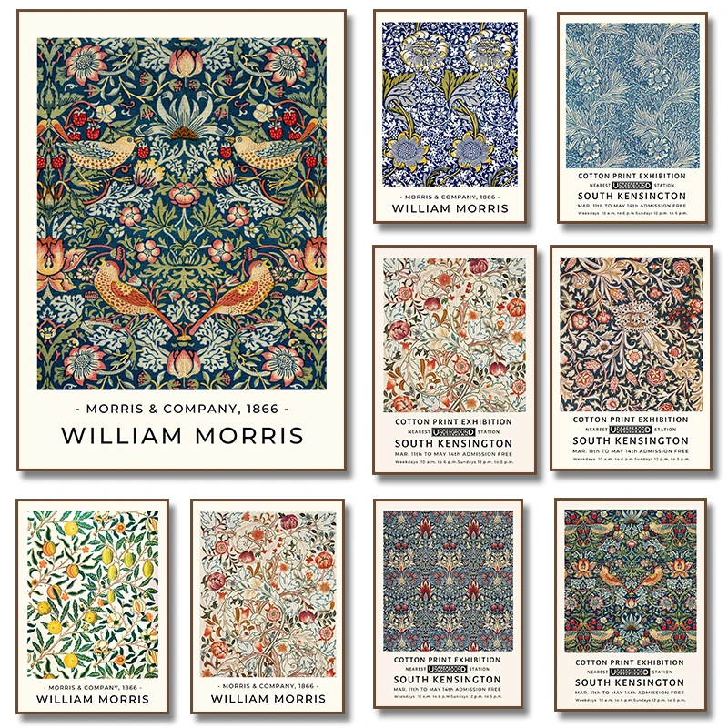 Classic Vintage Wall Art William Morris Flower Leaf Bird Canvas Poster Prints Scandinavian Home Bedroom Living Room Decoration