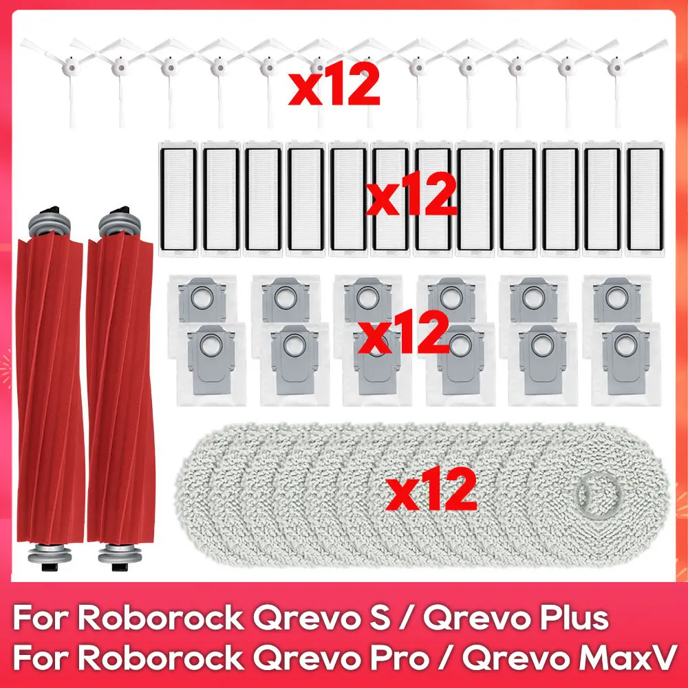 

Compatible For ( Roborock Qrevo Pro / Qrevo MaxV / Qrevo S / Qrevo Plus ) Roller Side Brush Filter Mop Dust Bag Accessory Part