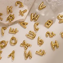Fashion Letter Pendant PVD Gold-Plated Initial Necklace Bubble Stainless Steel Alphabet for DIY Jewelry Making