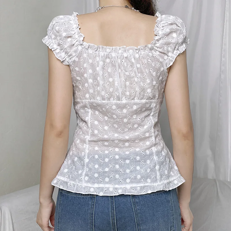 Women's French Girl Lace Slimming Short SleeveTT-shirt, NewVCollar, Breasted, Body Shaping, Hot Girl Top