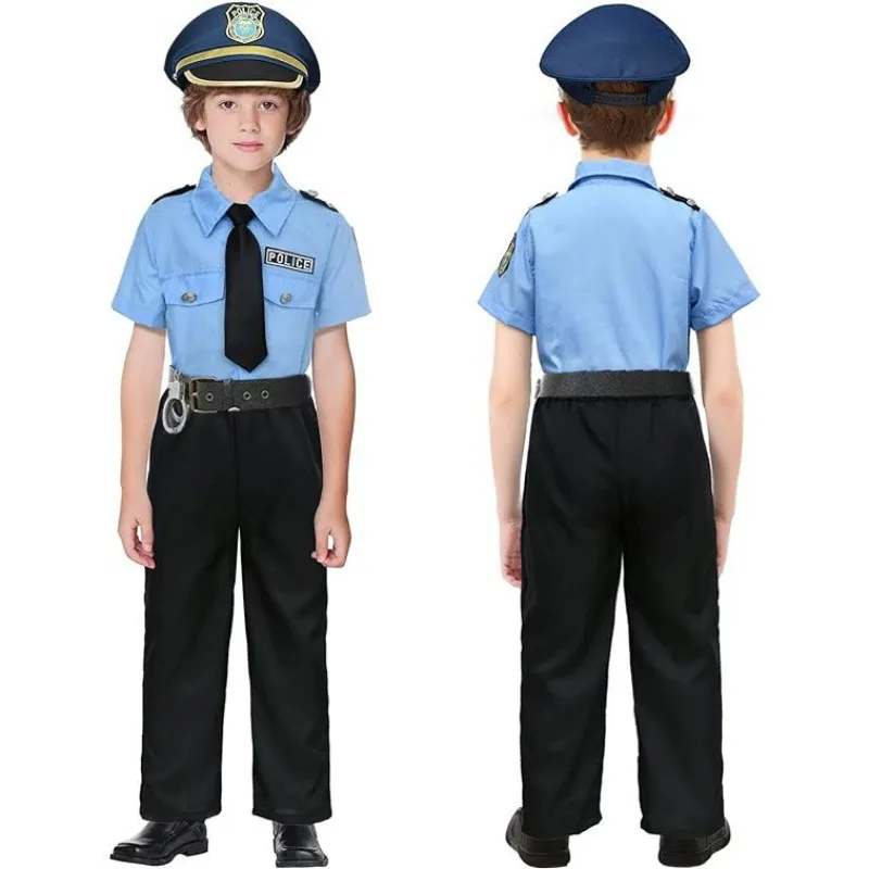 

Boys Girls Policemen Cosplay Uniform Blue Shirt Pants Skirt with Accessories Full Set School Stage Performance Outfits Party