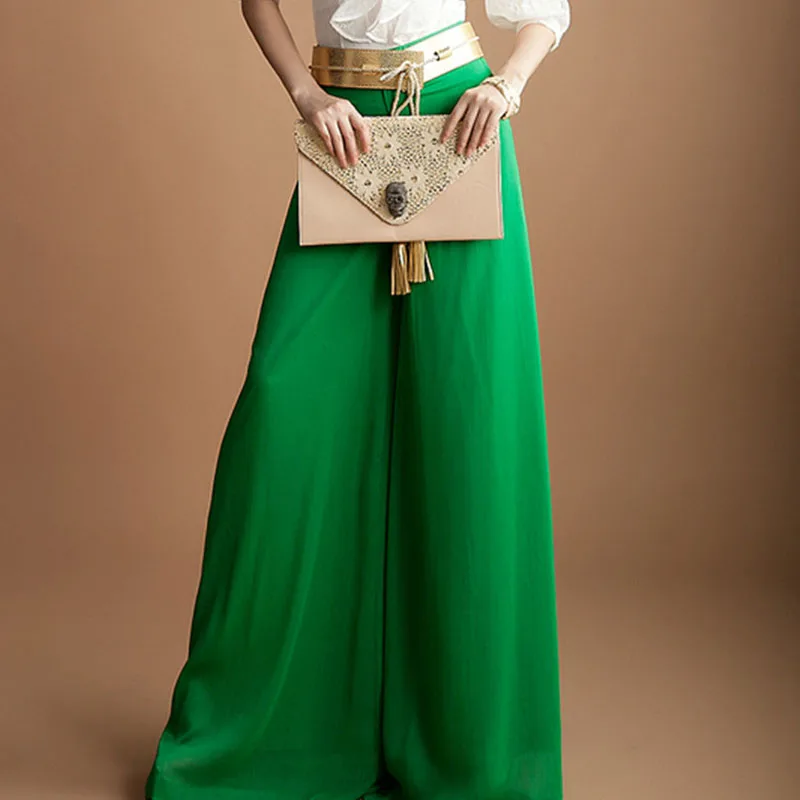 Korean Fashion 2025 Spring Summer Elegant Office  Women's high waisted  Wide Leg Culottes Trousers for Women Chiffon wide pants