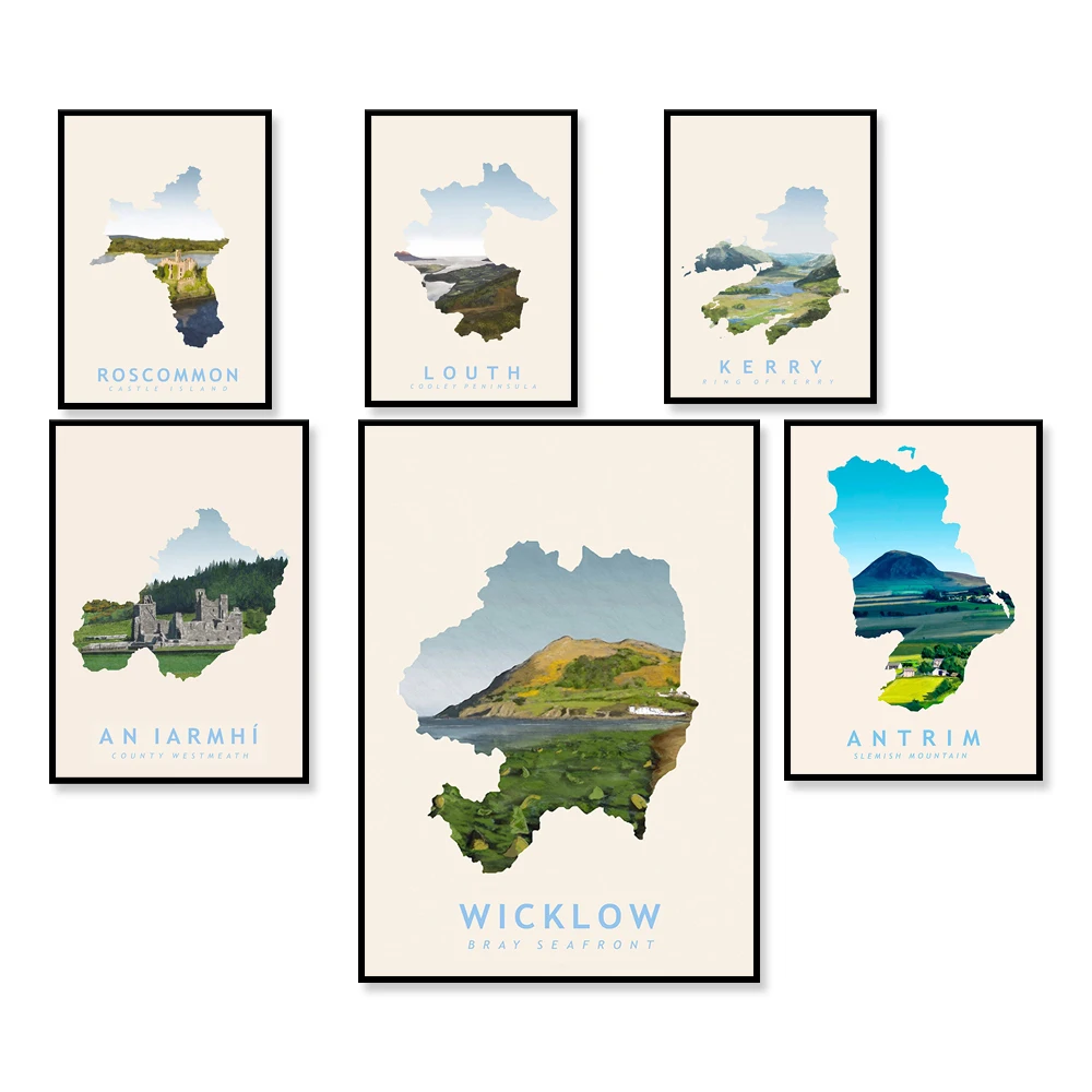 Roscommon,Donegal ,Westmeath,Kilkenny,Donegal,Armagh,Louth,Armagh,Meath Map Travel Poster,  Irish Poster