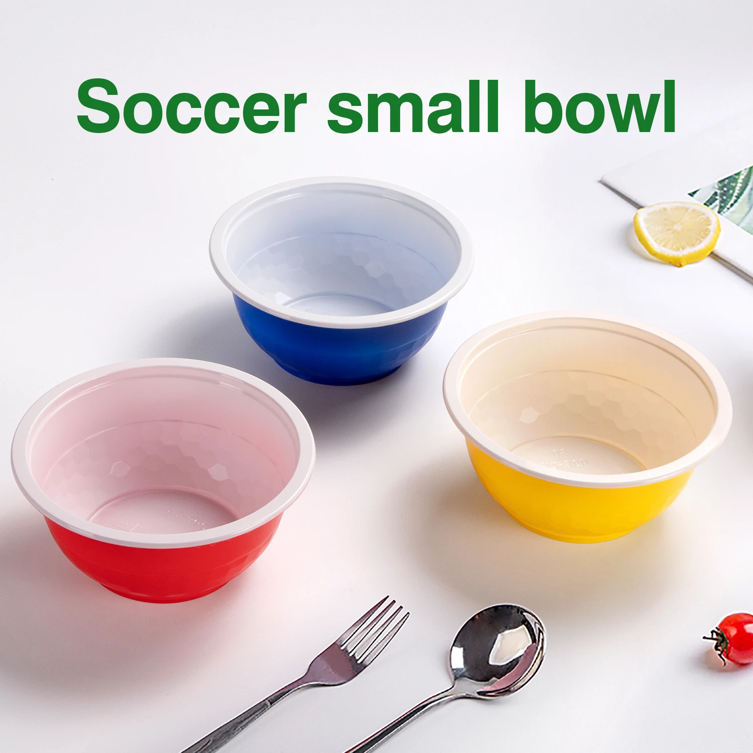 Ciotole di plastica usa e getta da 50 pezzi 4 ciotole da calcio colorate ciotole da dessert circolari colorate, ciotole per snack per feste scoperte
