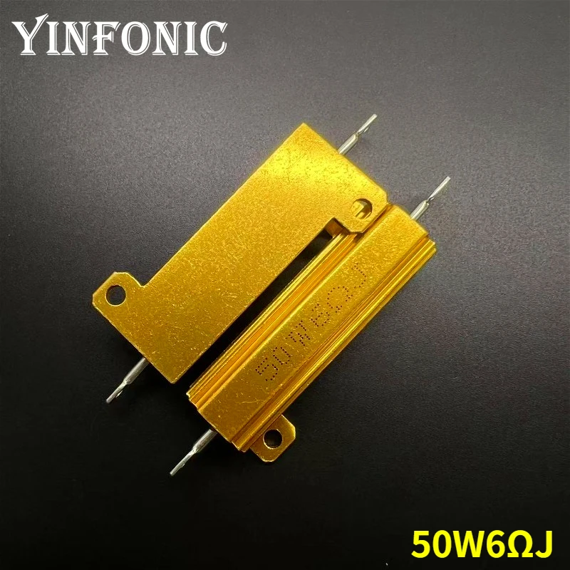 1Pcs/5Pcs RX24 50W 6R Ohm Power Metal Shell Aluminium Gold Resistor 50Watts 6R Resistance High Power Resistor