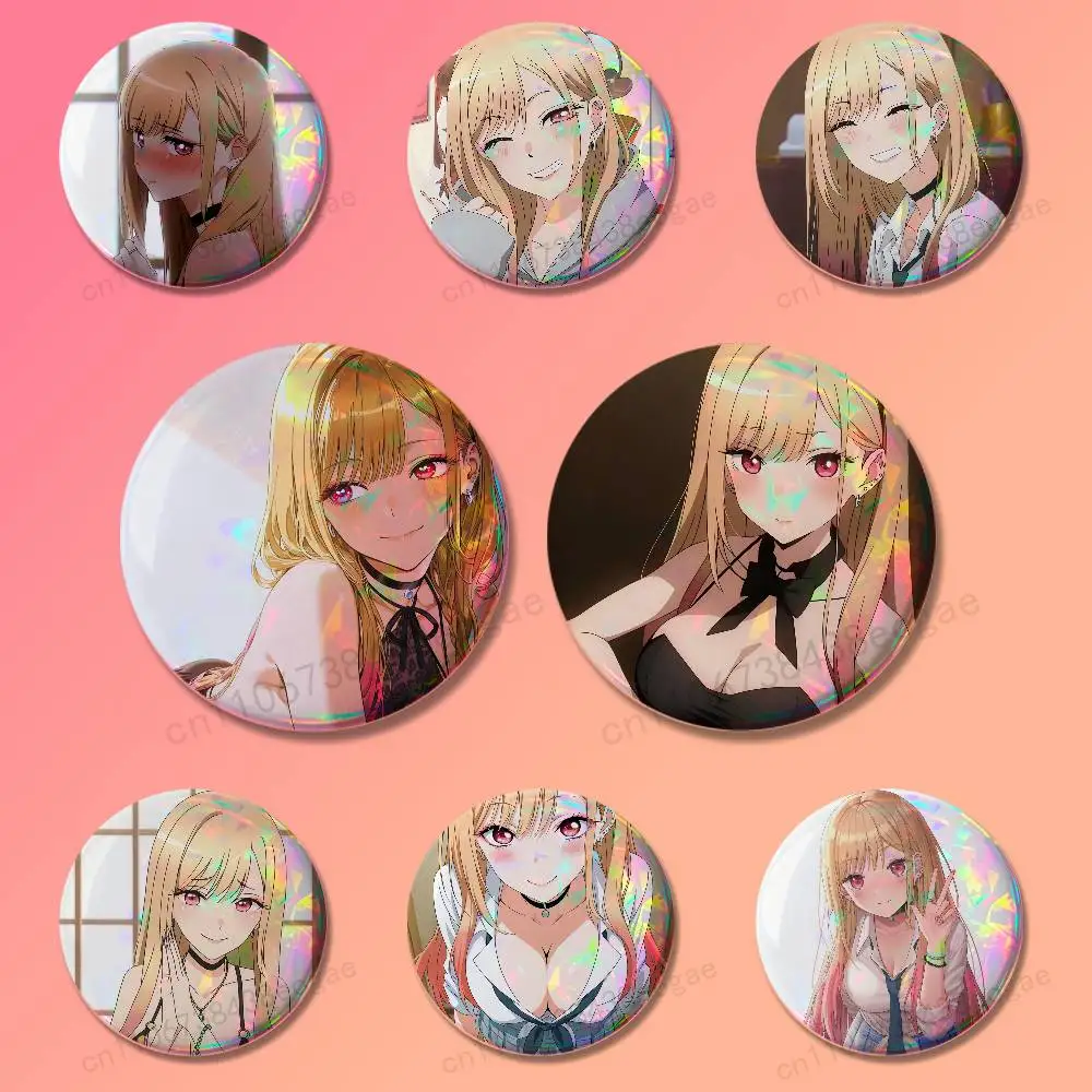 

Cute K-Kitagawa M-Marin Round Cosplay Pin Bag Decor Fans Collect Friends Gifts Brooch Souvenir Badges 25 32 44 58 75 mm