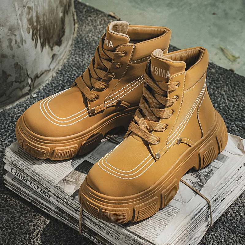 

Autumn Winter Yellow Working Boots For Men Harajuku Sewing Ankle Boots Man Outdoor Platform Men's Designer Boots botas masculino