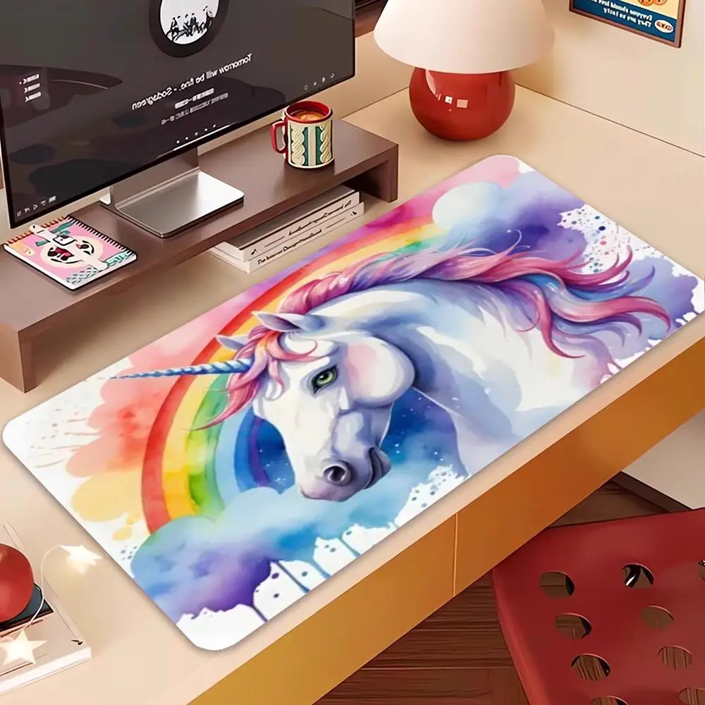 Dreamy Rainbow Unicorn Pattern Large Mousepad, High Definition Printing Desk Mat Natural Rubber Material Anti Slip table mat
