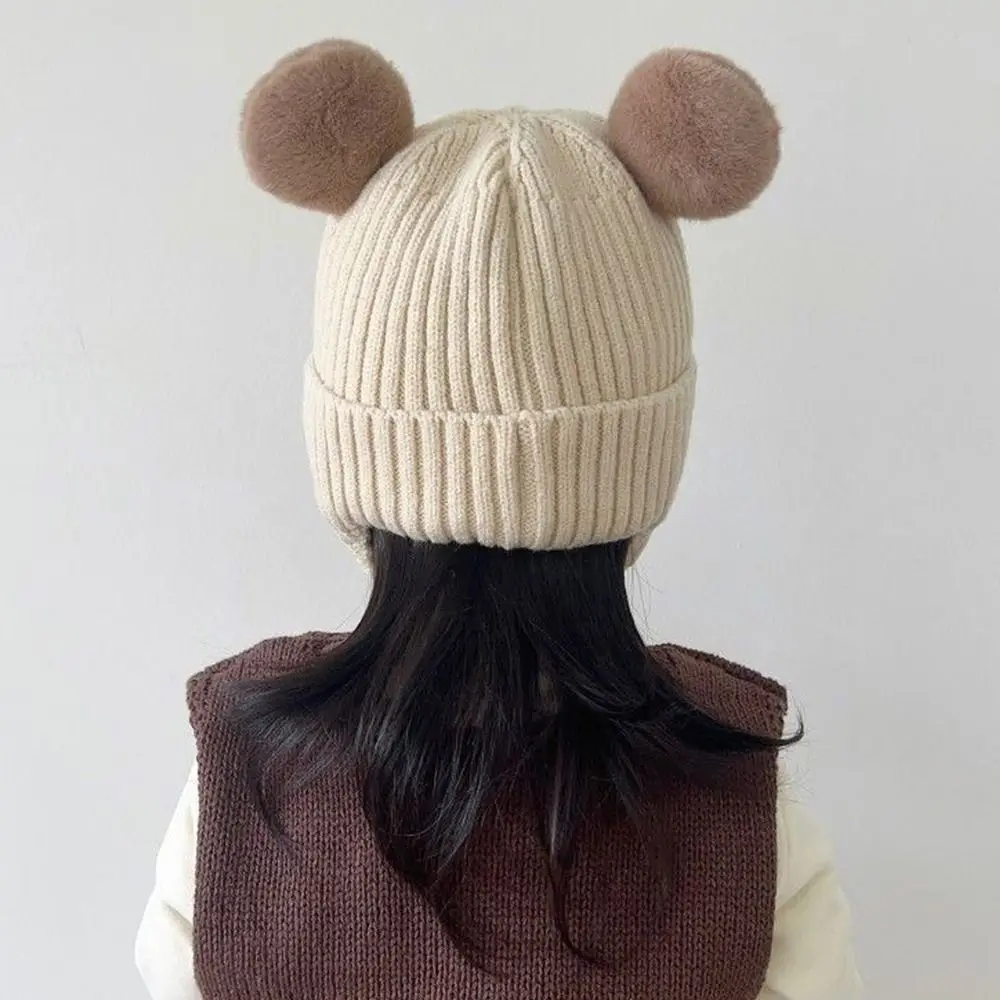 Шапка-бини с милым медведем для малышей, хлопковая подкладка, вязаный материал, детская антихолодная шапка со шнуровкой, теплая ужина