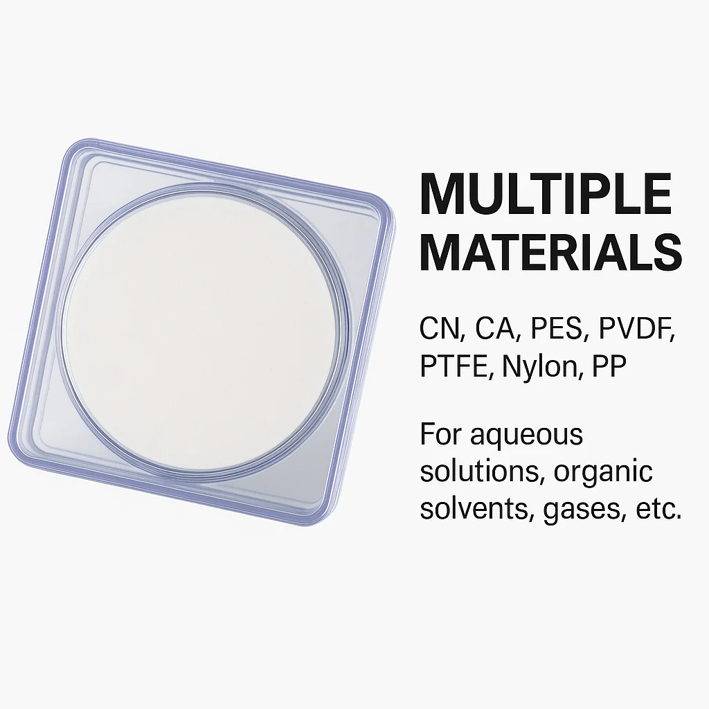 Filtros de membrana microporosa CA MCE PVDF PES PTFE Nylon 13mm 25mm 47mm 50mm 0.22um 0.45um Filtración de precisión de grado de laboratorio