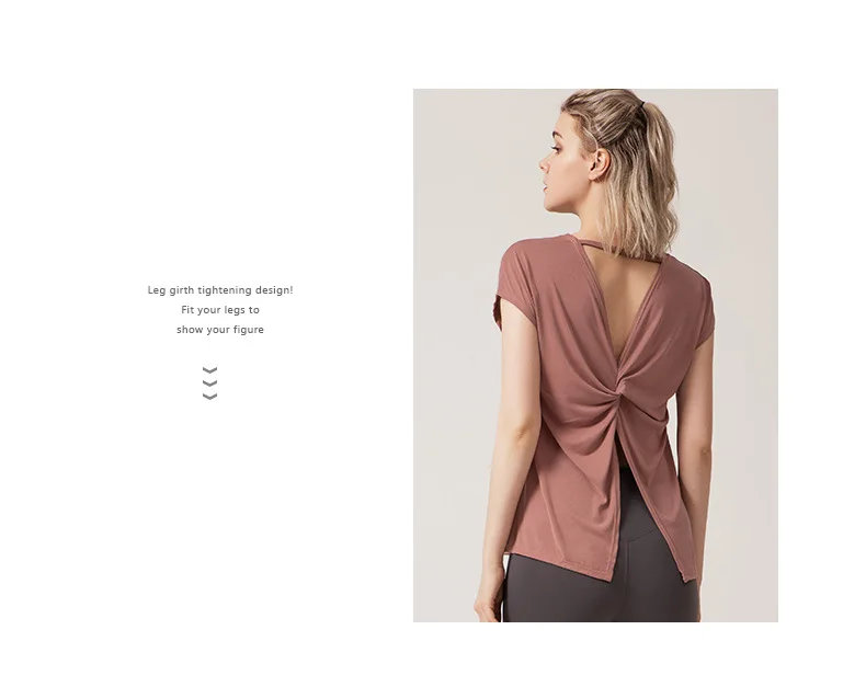 Women's Split Side Yoga Top Sexy Open Back Fitness T-shirt Loose Fit Workout Tee Running Sports Cover Gym Wear Woman Clothing